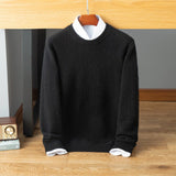 Mens Crew Neck Cashmere Sweater Long Sleeve Ribbed Hem Soft Knit Coat Black XS