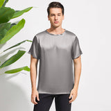 Mens Crew Neck Silk T Shirt Short Sleeve Silk Round Collar Tee Dark Gray XS