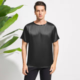 Mens Crew Neck Silk T Shirt Short Sleeve Silk Round Collar Tee Black XS