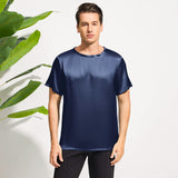 Mens Crew Neck Silk T Shirt Short Sleeve Silk Round Collar Tee White XS