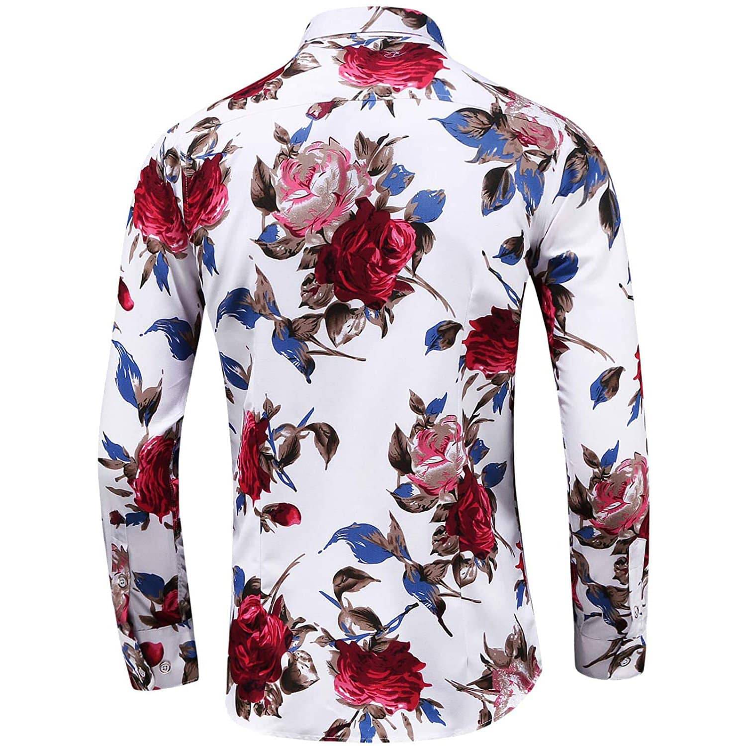 Men's Flower Printed Silk Shirts Button Down Silk Dress Shirt Red XS
