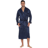 Mens Long Full - length Silk Robes Men's Luxury Silk Bathrobe Navy Blue XS