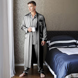 Mens Long Silk Pajamas & Robe Set Full Length Silk Sleepwear