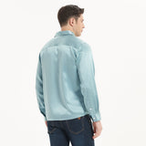 Mens Long Sleeves Silk Shirt Hidden Placket Silk Dress Shirts