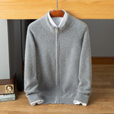 Mens Zip - Up Cashmere Sweater Stand Collar Long Sleeve Knitted Coat Gray XS