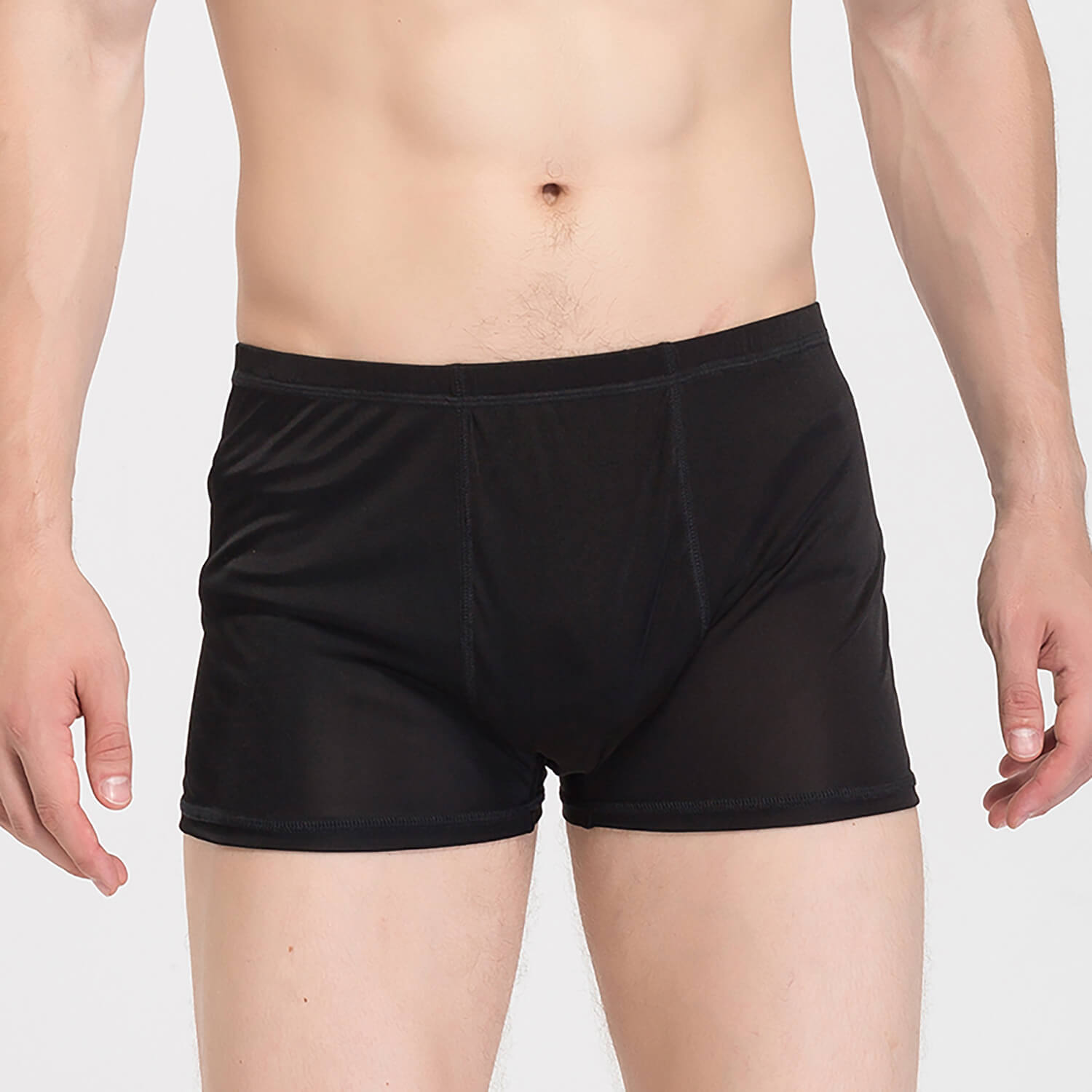 Silk Boxer Briefs Men Silk Knitted Underwear Comfy Silk Boxer Black S