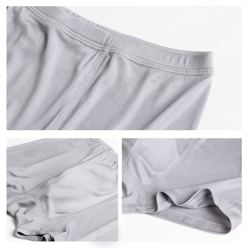 Silk Boxer Briefs Men Silk Knitted Underwear Comfy Silk Boxer Silver Gray S