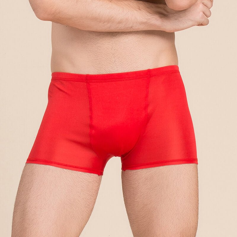 Silk Boxer Briefs Men Silk Knitted Underwear Comfy Silk Boxer Red S