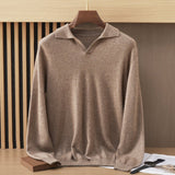 Mens Polo Collar Cashmere Sweater Collared Cashmere Knit Pullover Taupe XS
