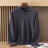 Mens Polo Collar Cashmere Sweater Collared Cashmere Knit Pullover Gray XS