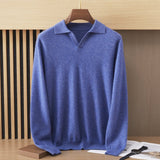 Mens Polo Collar Cashmere Sweater Collared Cashmere Knit Pullover Blue XS