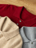 Mens Cashmere Polo Sweater Button Front Soft Knit Ribbed Hem Pullover Red XS