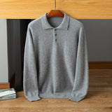 Mens Cashmere Polo Sweater Button Front Soft Knit Ribbed Hem Pullover Gray XS