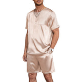 Mens Short Silk Pajama Set Mulberry Silk Two Piece Sleepwear Champagne S