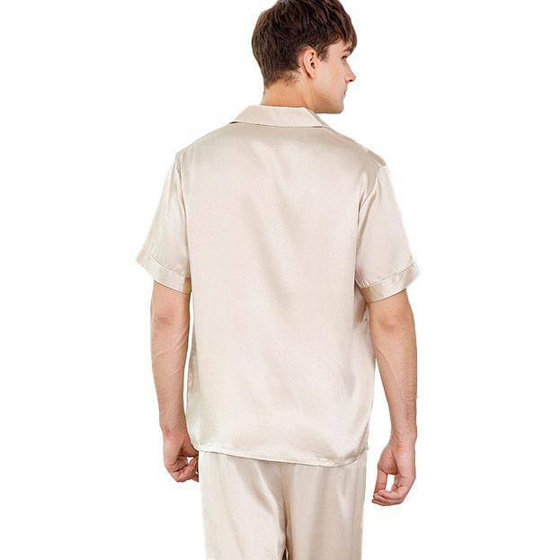 Men's Short Sleeve Silk Pajamas Set 100% Mulberry Silk Pajamas Beige XS
