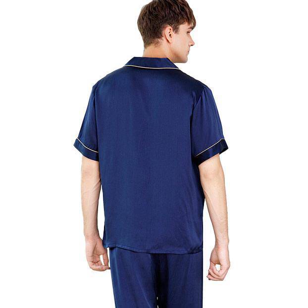 Men's Short Sleeve Silk Pajamas Set 100% Mulberry Silk Pajamas Navy Blue XS