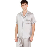 Men's Short Sleeve Silk Pajamas Set 100% Mulberry Silk Pajamas Silver Gray XS