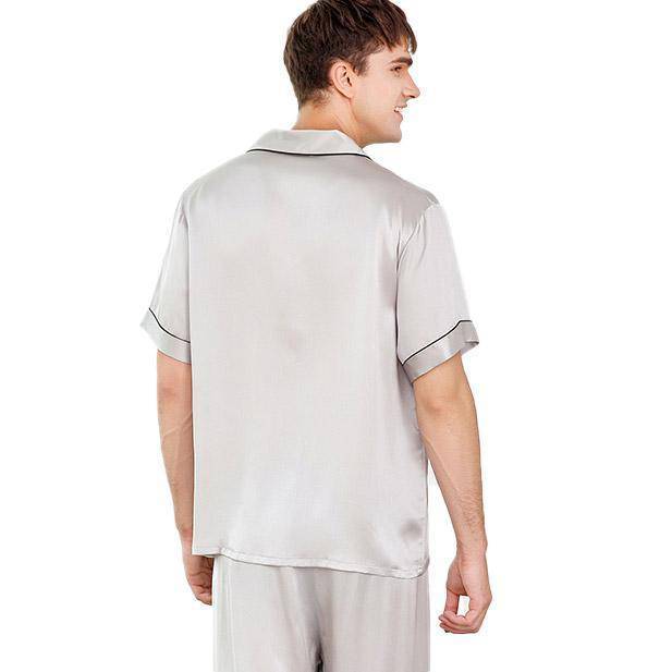 Men's Short Sleeve Silk Pajamas Set 100% Mulberry Silk Pajamas Silver Gray XS