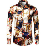 Printed Silk Shirt Long Sleeve Button Down Silk Shirt Gold XS