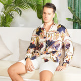 Printed Silk Shirt Long Sleeve Button Down Silk Shirt Gold XS