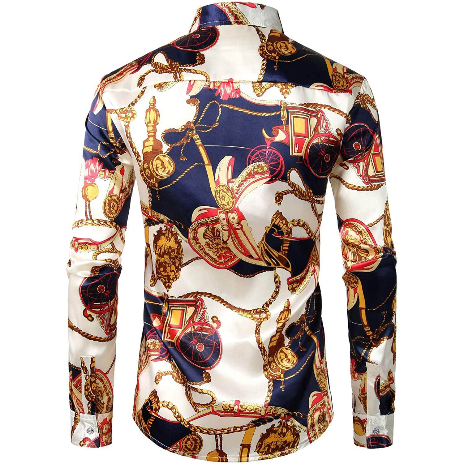 Printed Silk Shirt Long Sleeve Button Down Silk Shirt Gold XS