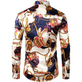 Printed Silk Shirt Long Sleeve Button Down Silk Shirt Gold XS