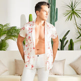Men's Silk Hawaiian Shirts Luxury Button Down Silk Beach Shirt XS White