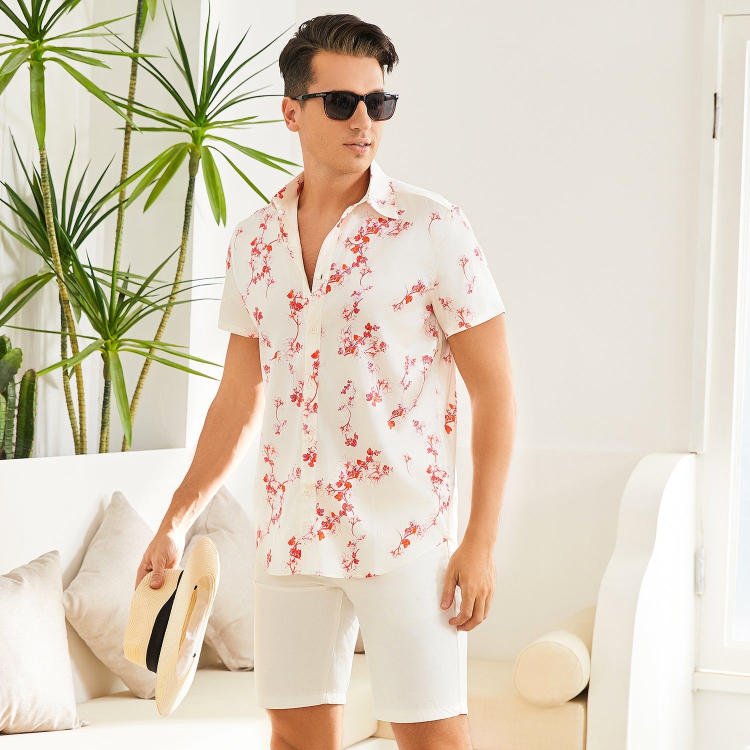Men's Silk Hawaiian Shirts Luxury Button Down Silk Beach Shirt XS White