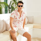 Men's Silk Hawaiian Shirts Luxury Button Down Silk Beach Shirt XS White