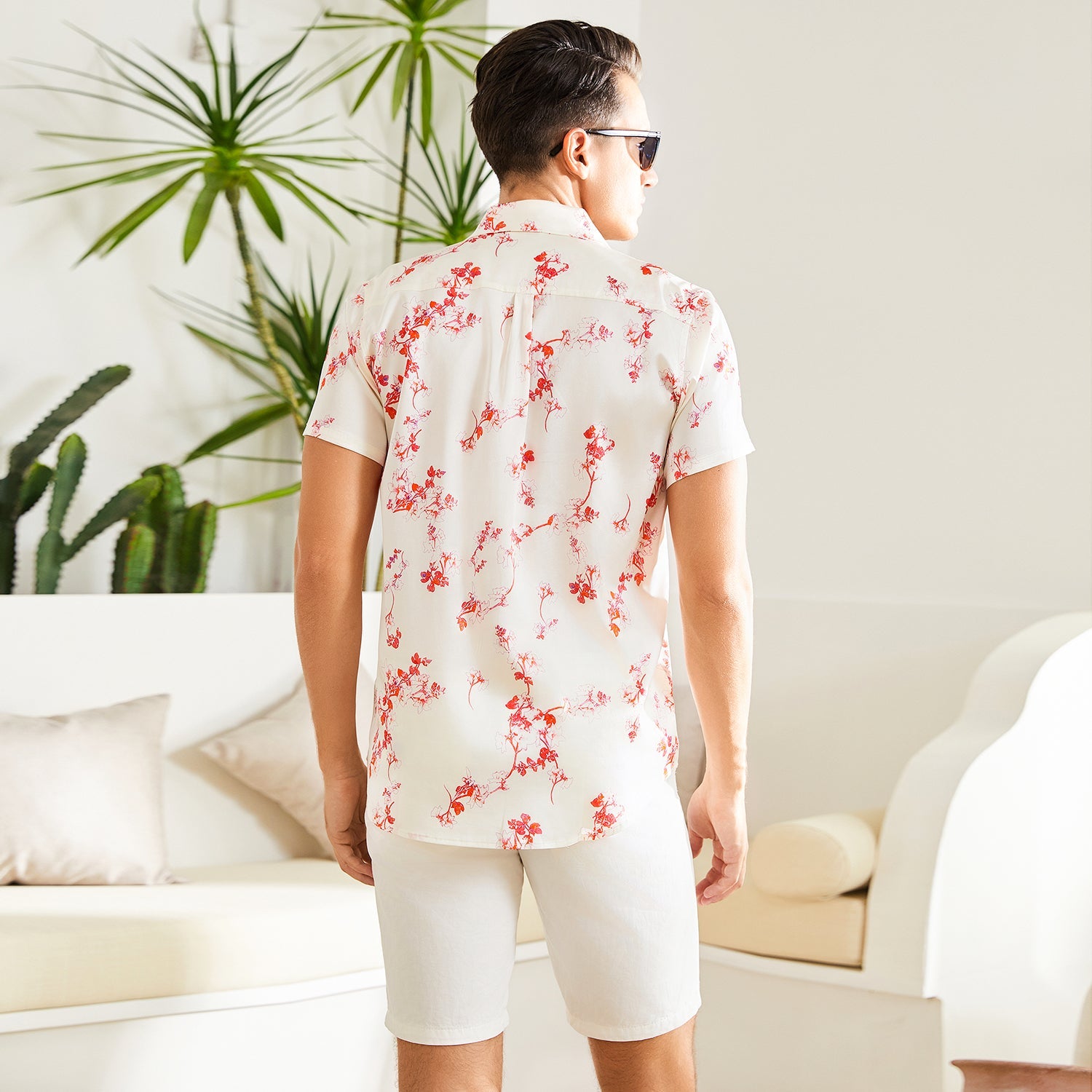 Men's Silk Hawaiian Shirts Luxury Button Down Silk Beach Shirt XS White