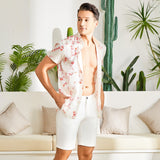 Men's Silk Hawaiian Shirts Luxury Button Down Silk Beach Shirt XS White