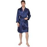 Men's Silk Kimono Robe Summer Luxury Silk Bathrobe Navy Blue XS