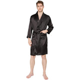 Men's Silk Kimono Robe Summer Luxury Silk Bathrobe Black XS