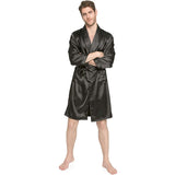 Men's Silk Kimono Robe Summer Luxury Silk Bathrobe Black XS