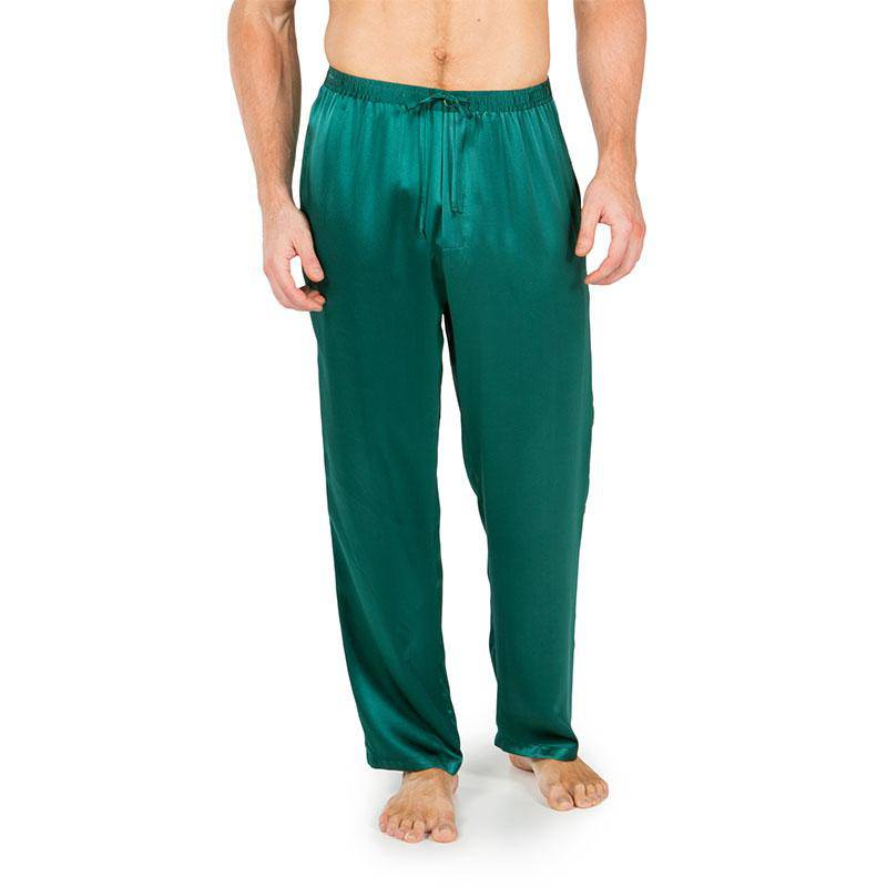 Mens Silk Pajama Long Pants Silk Pajamas Bottoms Sleep Pants Green XS