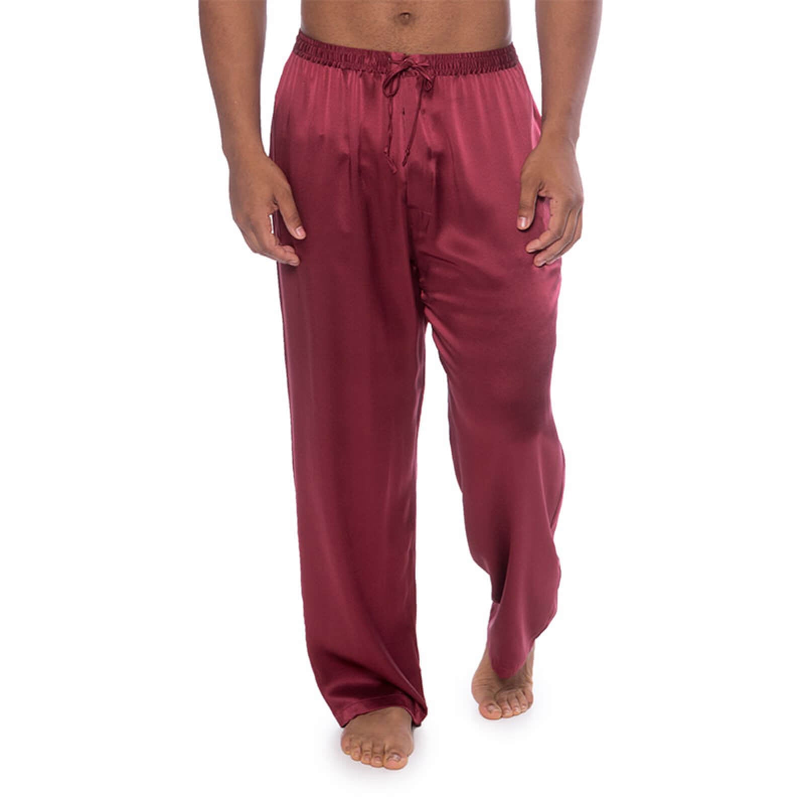 Mens Silk Pajama Long Pants Silk Pajamas Bottoms Sleep Pants Claret XS