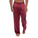 Mens Silk Pajama Long Pants Silk Pajamas Bottoms Sleep Pants Claret XS