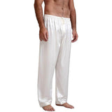 Mens Silk Pajama Long Pants Silk Pajamas Bottoms Sleep Pants White XS