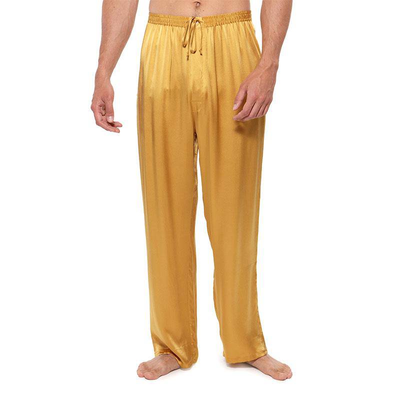 Mens Silk Pajama Long Pants Silk Pajamas Bottoms Sleep Pants Gold XS