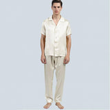 Mens Silk Pajamas with Short Sleeve Long Pants Silk Mens Pajamas Navy Blue XS
