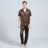 Mens Silk Pajamas with Short Sleeve Long Pants Silk Mens Pajamas Chocolate XS