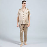 Mens Silk Pajamas with Short Sleeve Long Pants Silk Mens Pajamas Champagne XS
