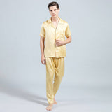 Mens Silk Pajamas with Short Sleeve Long Pants Silk Mens Pajamas Navy Blue XS