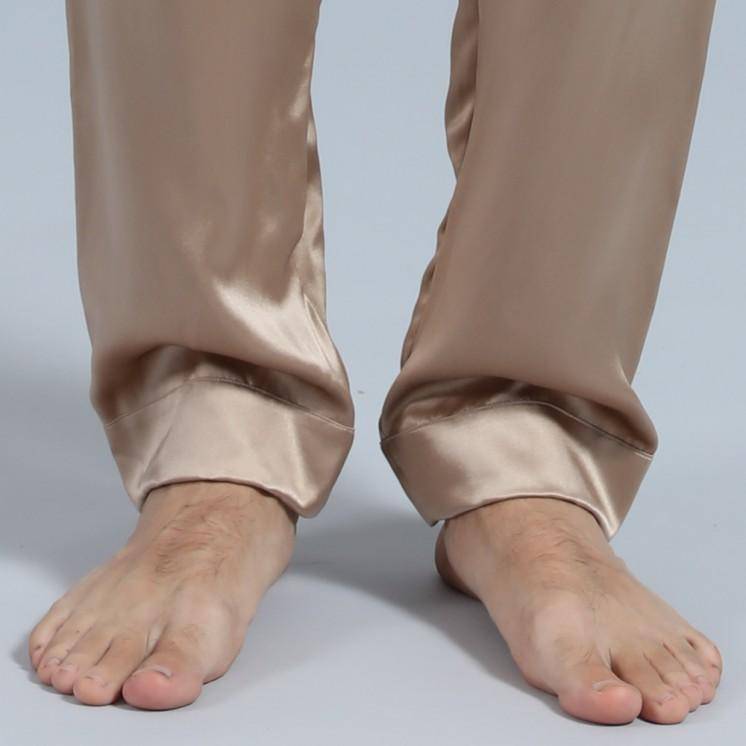 Mens Silk Pajamas with Short Sleeve Long Pants Silk Mens Pajamas Champagne XS
