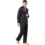 Mens Silk Pajamas with Pockets Full Length Silk Pajama Pants Set Black XS