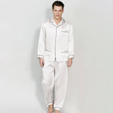 Mens Silk Pajamas with Pockets Full Length Silk Pajama Pants Set White XS