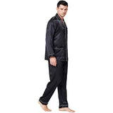 Mens Silk Pajamas with Pockets Full Length Silk Pajama Pants Set Black XS