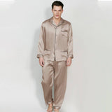 Mens Silk Pajamas with Pockets Full Length Silk Pajama Pants Set Champagne XS