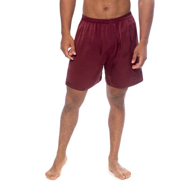 Mens Silk Pajama Shorts Pants Luxury 100% Pure Silk Boxers Claret XS
