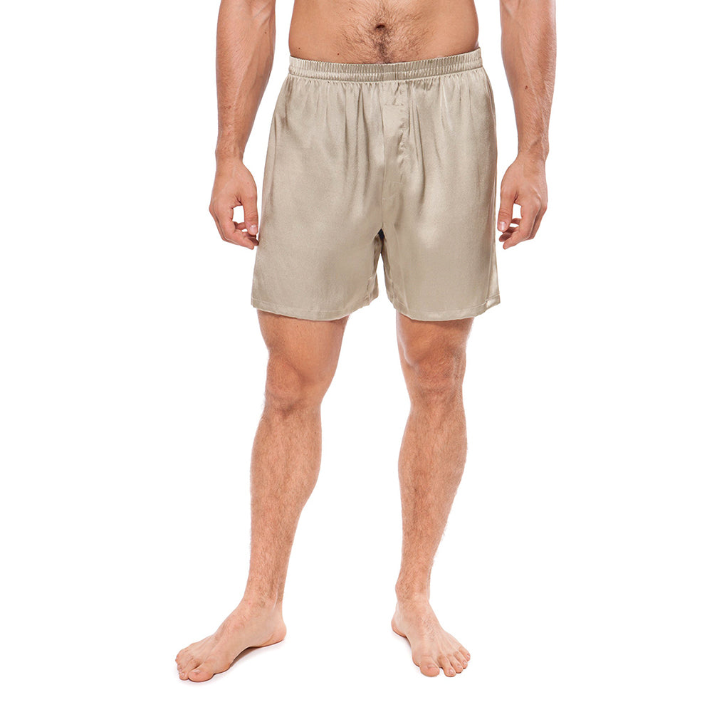 Mens Silk Pajama Shorts Pants Luxury 100% Pure Silk Boxers Beige XS